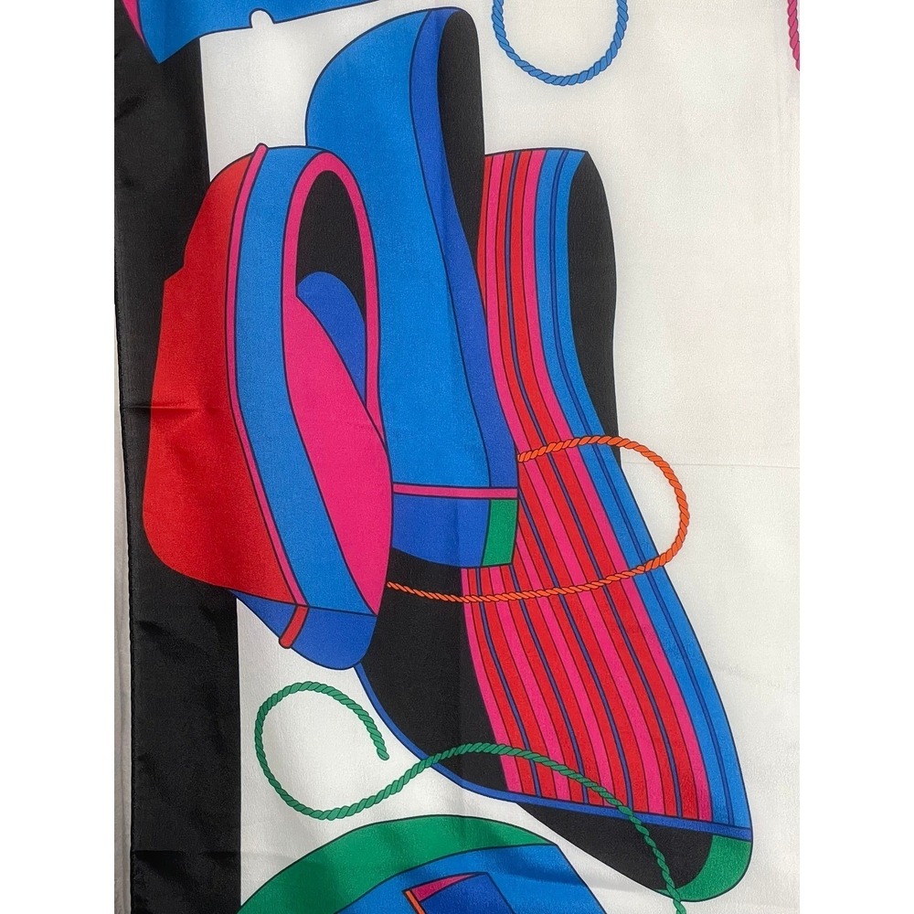 Vintage 1992 Liz Claiborne Nautical Boat Print Square Scarf Blue Green 31x31 - Picture 10 of 13